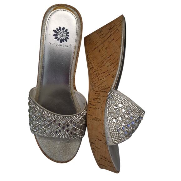 Women's Yellowbox Wedge Sandals Size 9 Glitter Rhinestones Cork Heel Summer - Picture 2 of 5
